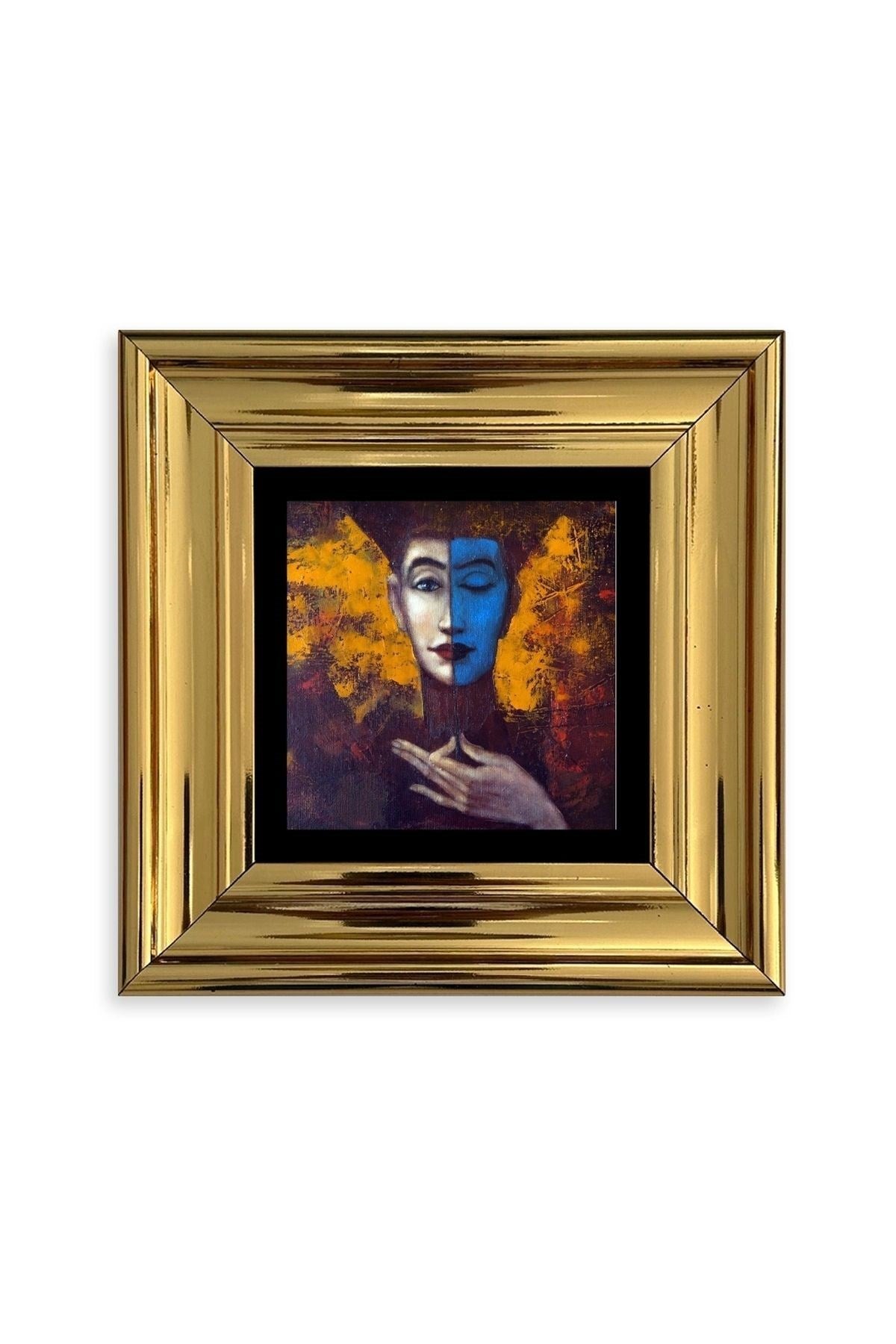 İki Ruh Hali Kadın Çerçeveli Taş Tablo 20 cm