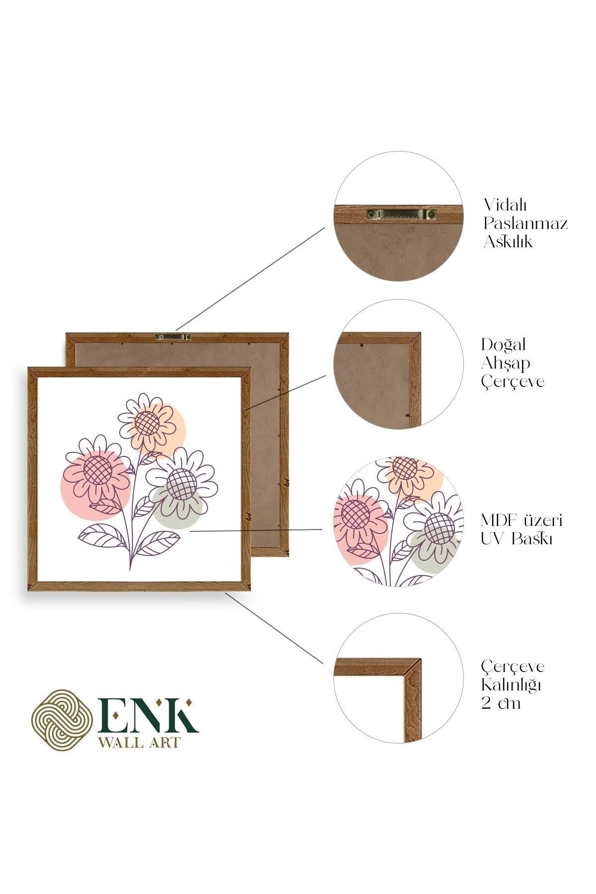 Çiçek Ahşap Çerçeveli Tablo 23 x 23