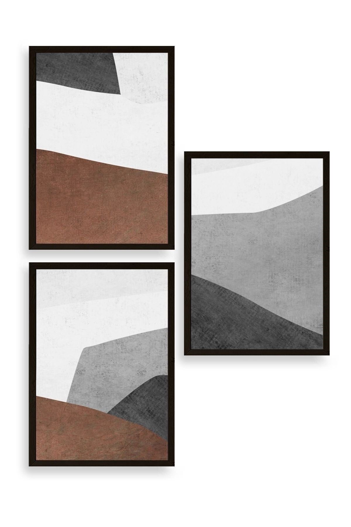 Soyut Üçlü Ahşap Çerçeveli Tablo 50 x 70