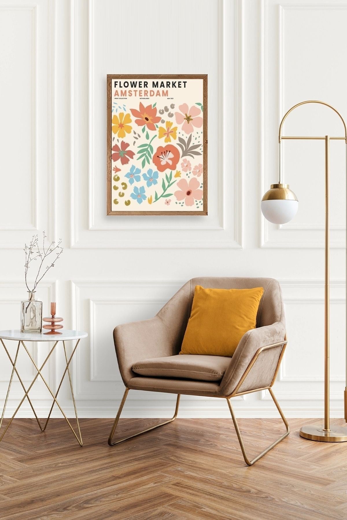 Çiçek Pazarı Ahşap Çerçeveli Tablo 30 x 42