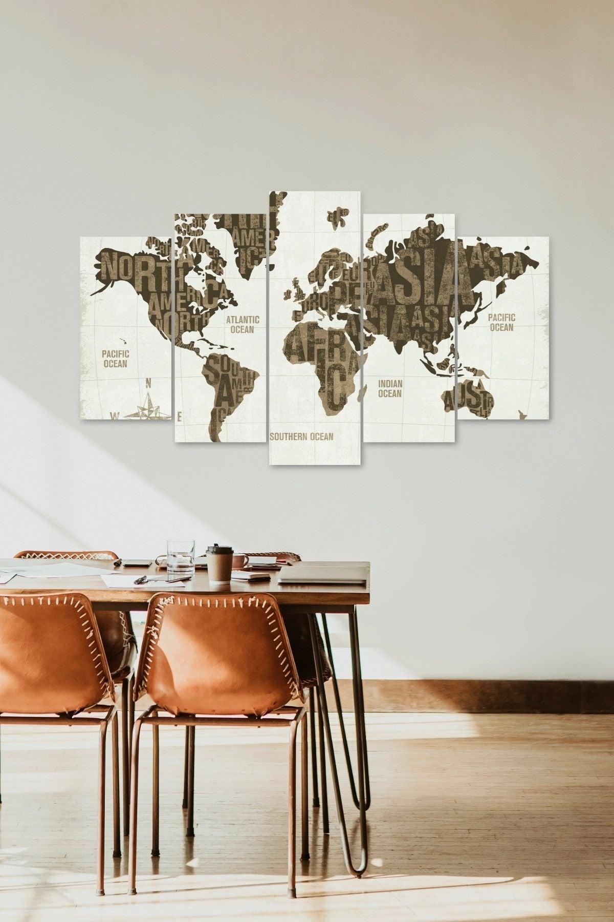 Dünya Haritası 5 Parçalı Mdf Tablo 60 x 100