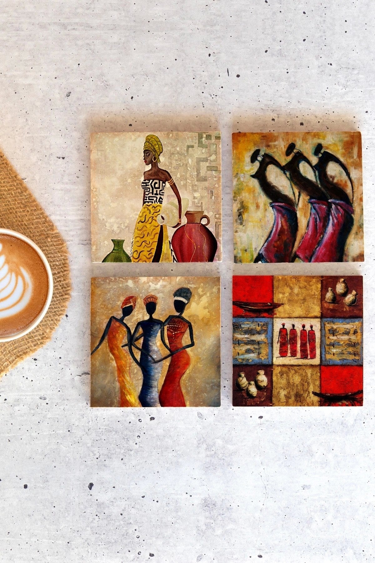 Afrikalı Kadın 4'lü Taş Bardak Altlığı
