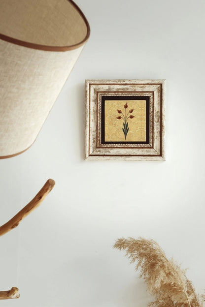 Ebru Lale Desen Çerçeveli Taş Tablo , Çerçeveli Taş Duvar Dekoru - Enkcrcvtbl-00092 20 cm