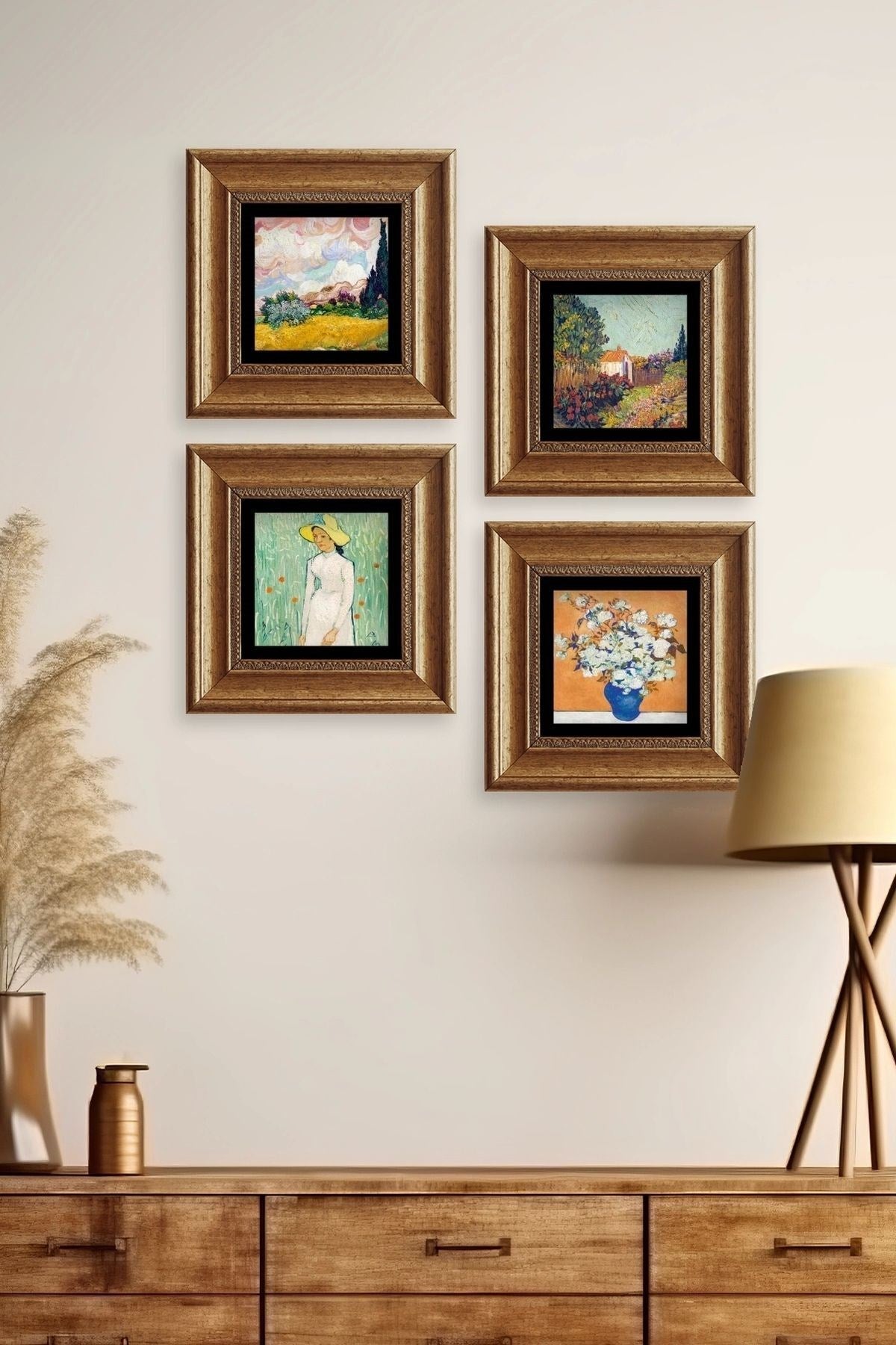 Van Gogh 4 lü Set Çerçeveli Taş Tablo 20 cm