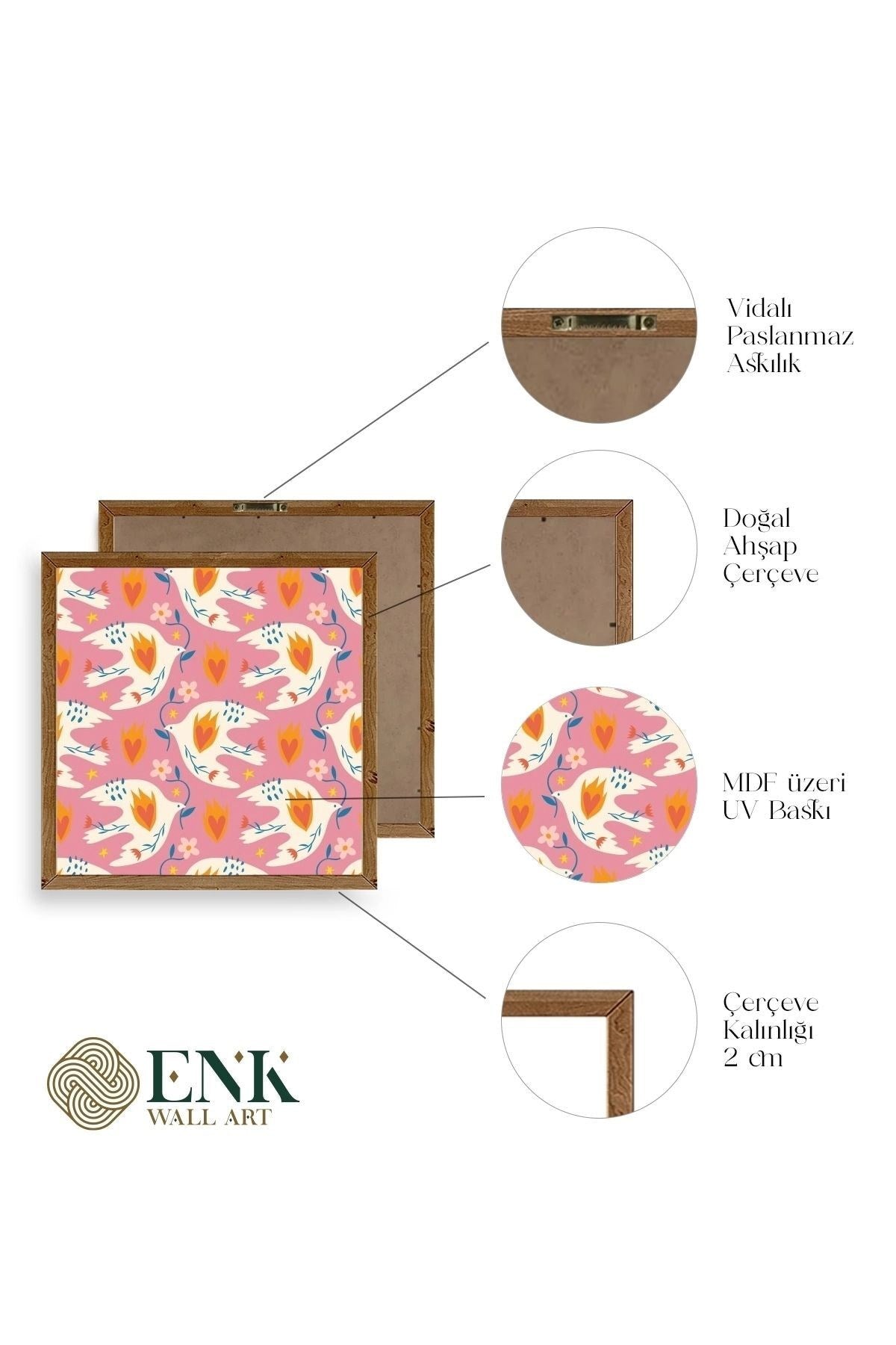 Kuş Ahşap Çerçeveli Tablo 50 x 50