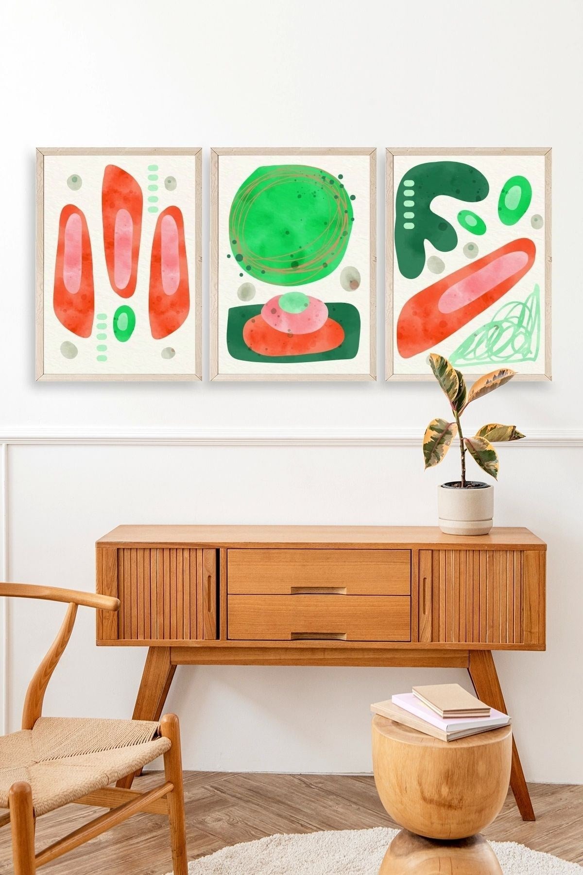 Düşündüren Şekiller Üçlü Ahşap Çerçeveli Tablo 50 x 70