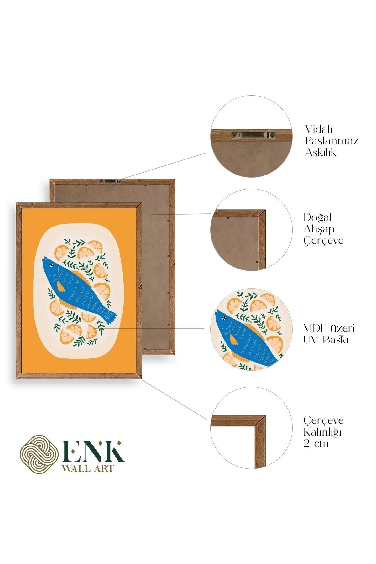 Balık Ahşap Çerçeveli Tablo 50 x 70