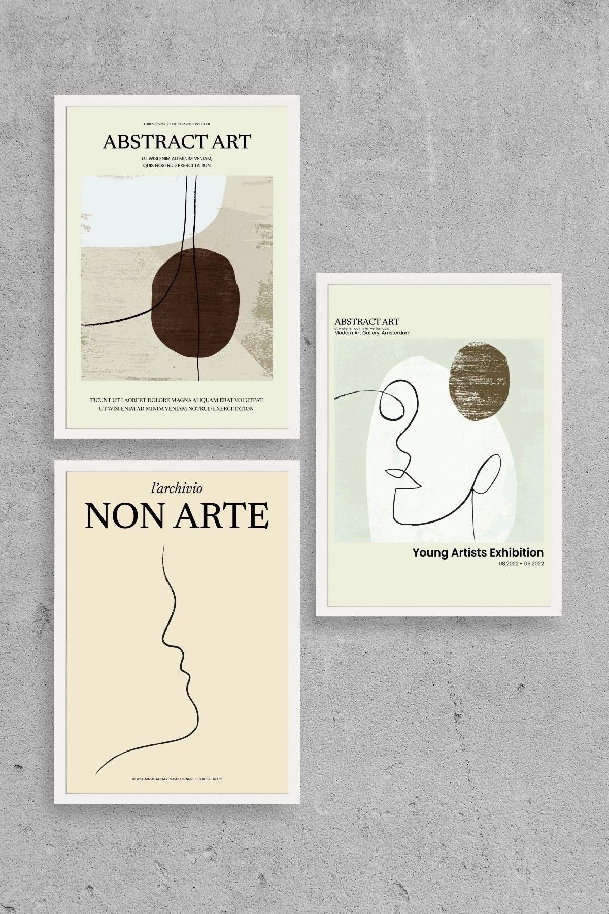 Soyut Sanat Üçlü Ahşap Çerçeveli Tablo 23 x 30