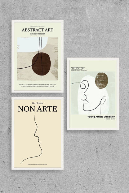 Soyut Sanat Üçlü Ahşap Çerçeveli Tablo 23 x 30