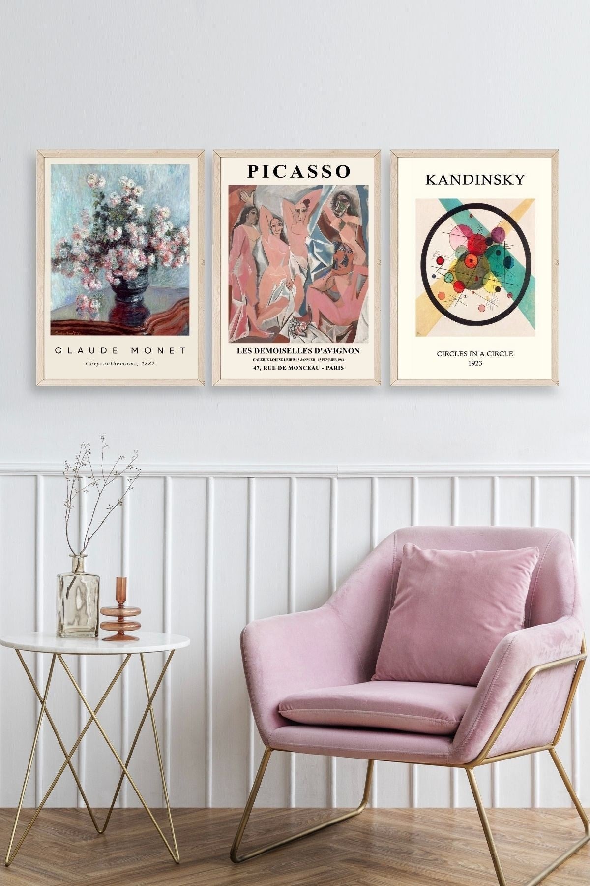 Ünlü Tablolar Üçlü Ahşap Çerçeveli Tablo 23 x 30