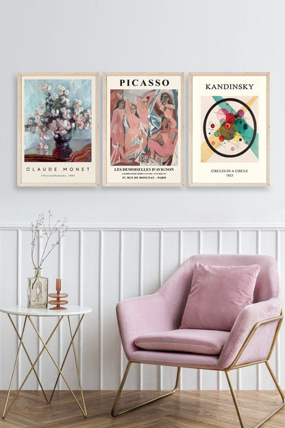 Ünlü Tablolar Üçlü Ahşap Çerçeveli Tablo 23 x 30