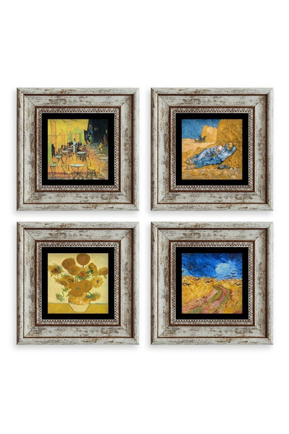 Van Gogh 4 lü Set Çerçeveli Taş Tablo 20 cm