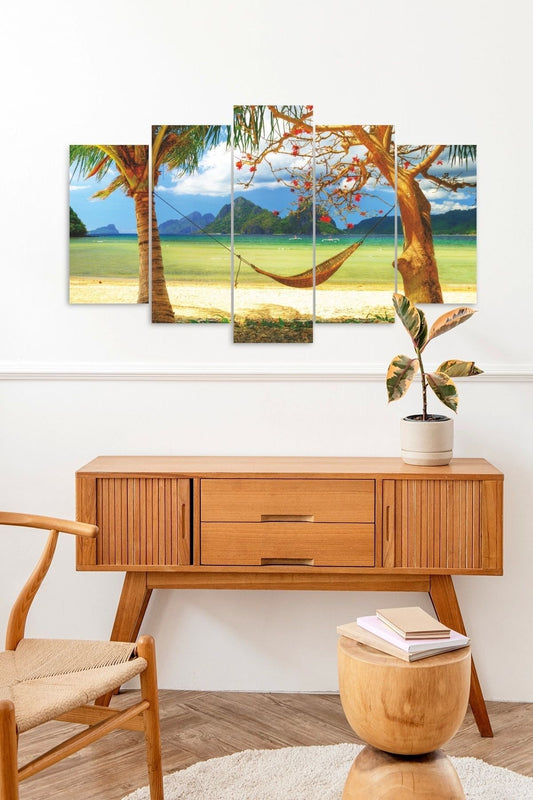 Hamak ve Çiçekler 5 Parçalı Mdf Tablo 60 x 100