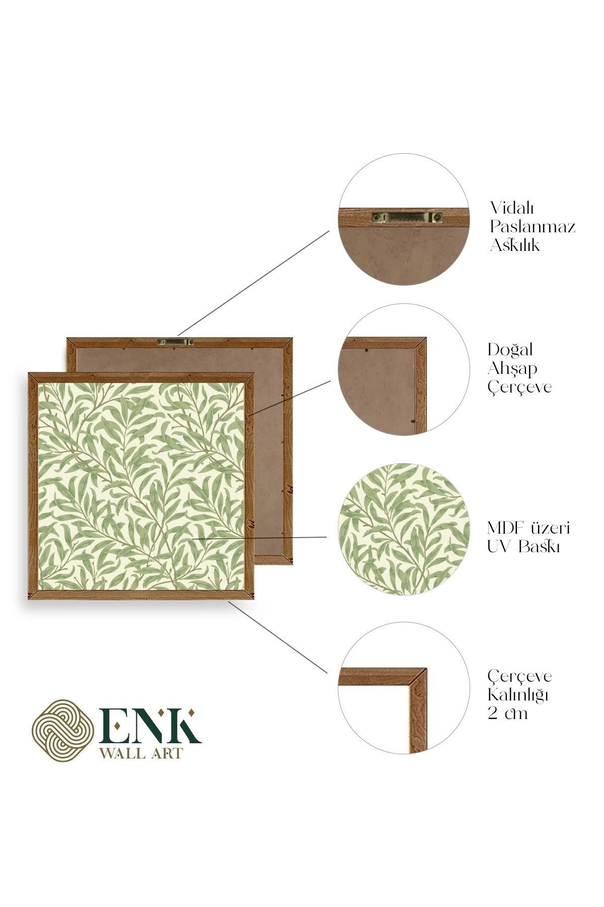 Yapraklar Ahşap Çerçeveli Tablo 23 x 23