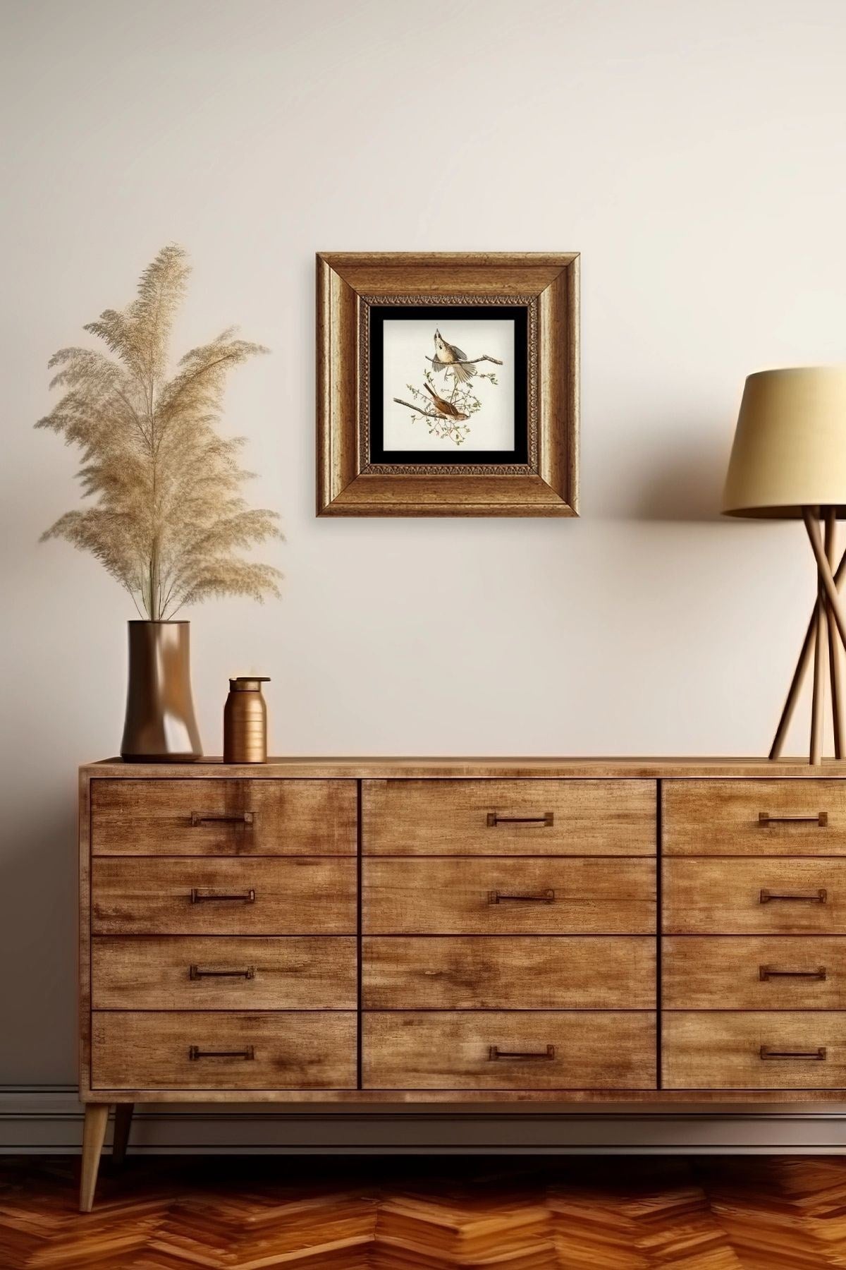 Yabani Dal Serçe Çerçeveli Taş Tablo 20 cm