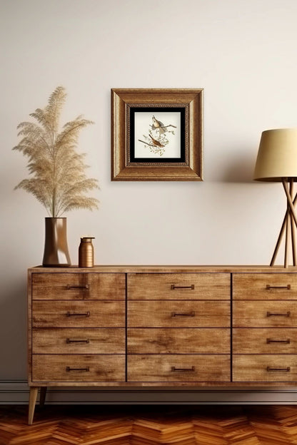 Yabani Dal Serçe Çerçeveli Taş Tablo 20 cm