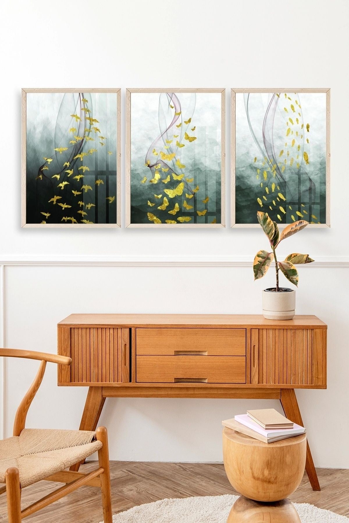 Manzara Üçlü Ahşap Çerçeveli Tablo 30 x 42