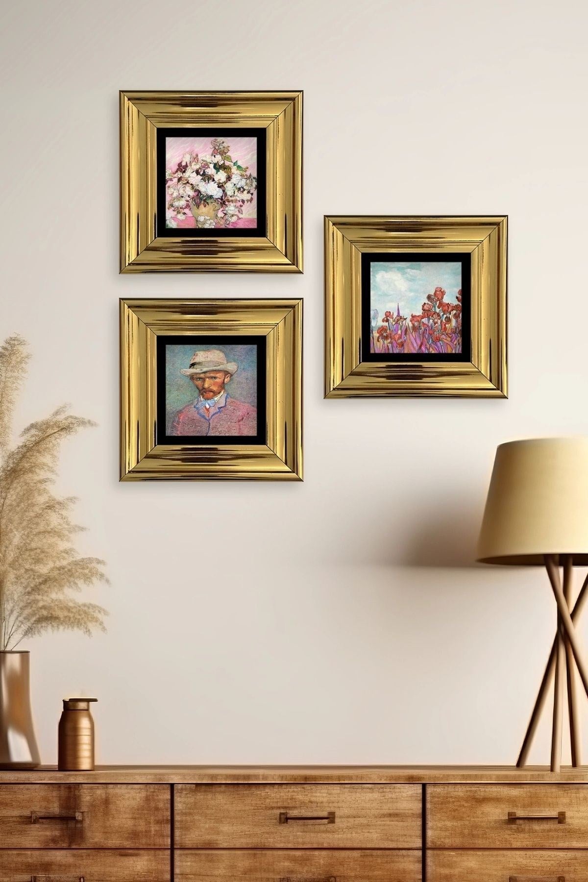 Van Gogh 3 lü Set Çerçeveli Taş Tablo 20 cm