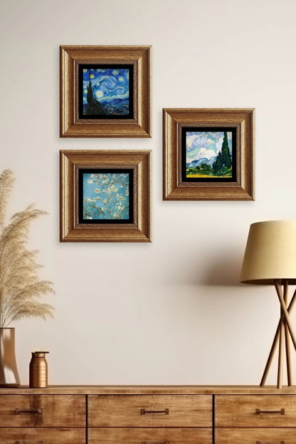 Van Gogh 3 lü Set Çerçeveli Taş Tablo 20 cm