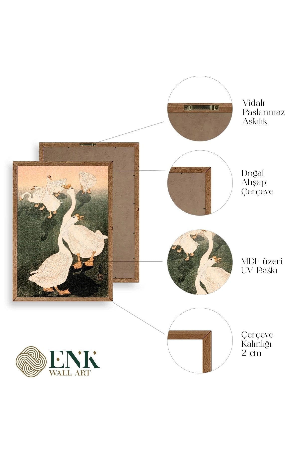 Kuğular Ahşap Çerçeveli Tablo 50 x 70