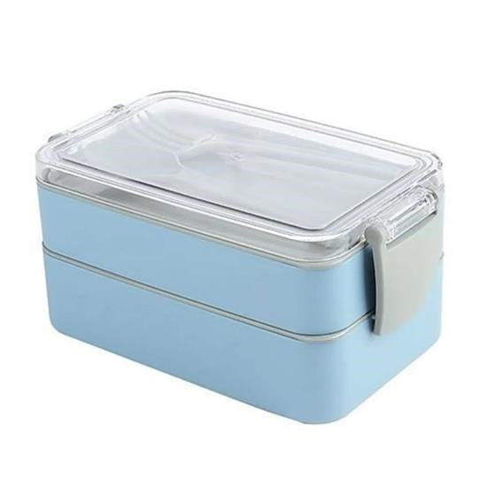 BUFFER® 2 Bölmeli Çok Amaçlı 900 ml Kapasiteli Çatal Kaşıklı Dayanıklı Beslenme Kabı Yiyecek Kutusu