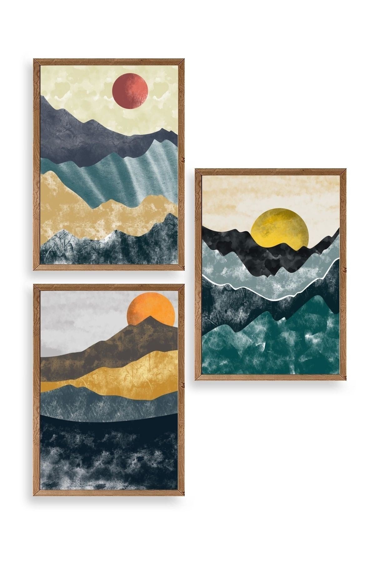 Manzara Üçlü Ahşap Çerçeveli Tablo 23 x 30