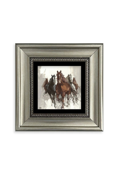 Koşan Atlar Yağlı Boya Çerçeveli Taş Tablo 20 cm