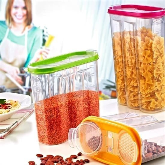 BUFFER® 2 Kapaklı Ölçekli Erzak Kuru Gıda Saklama Kutusu Kabı - 1,7 Litre - SA935