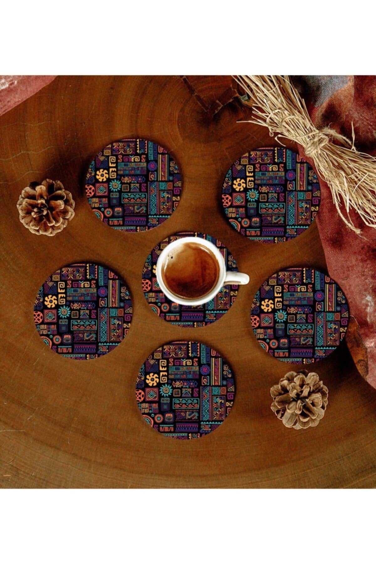 6 Adet Desenli Mdf Bardak Altlığı