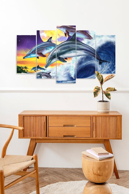 Yunuslar ve Deniz 5 Parçalı Mdf Tablo 60 x 100