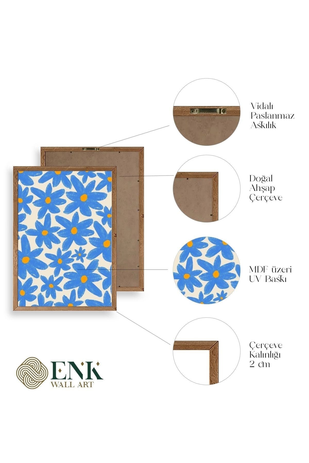 Çiçekler Ahşap Çerçeveli Tablo 30 x 42