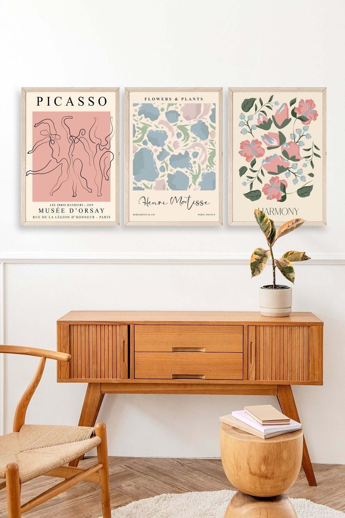 Ünlü Tablolar Üçlü Ahşap Çerçeveli Tablo 23 x 30