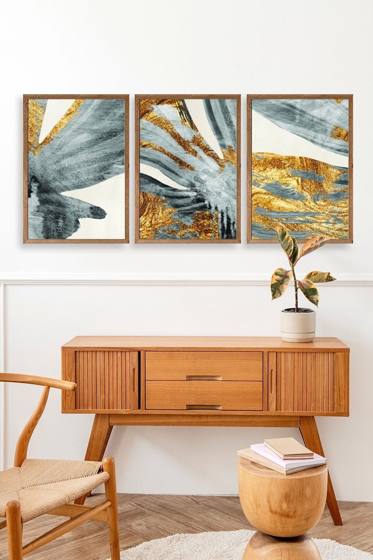 Manzara Üçlü Ahşap Çerçeveli Tablo 17 x 23