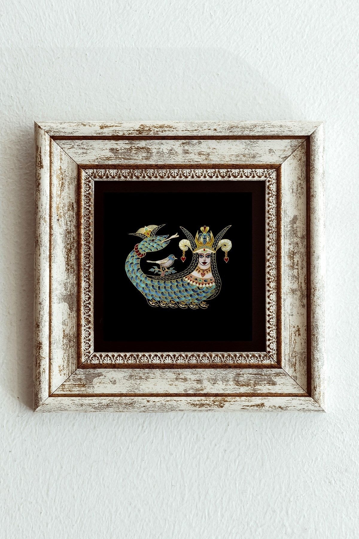 Şahmeran Çerçeveli Taş Tablo , Çerçeveli Taş Duvar Dekoru 20 cm