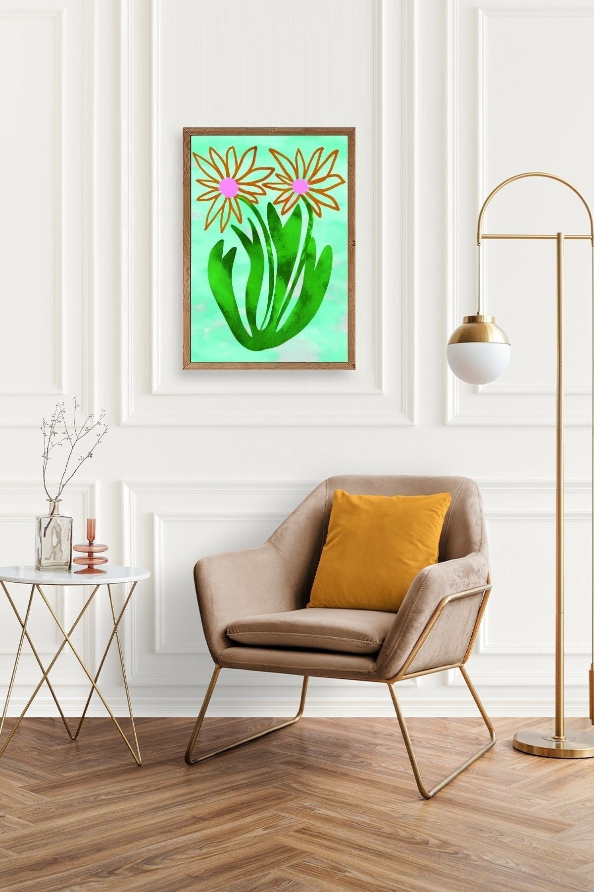 Çiçekler Ahşap Çerçeveli Tablo 50 x 70