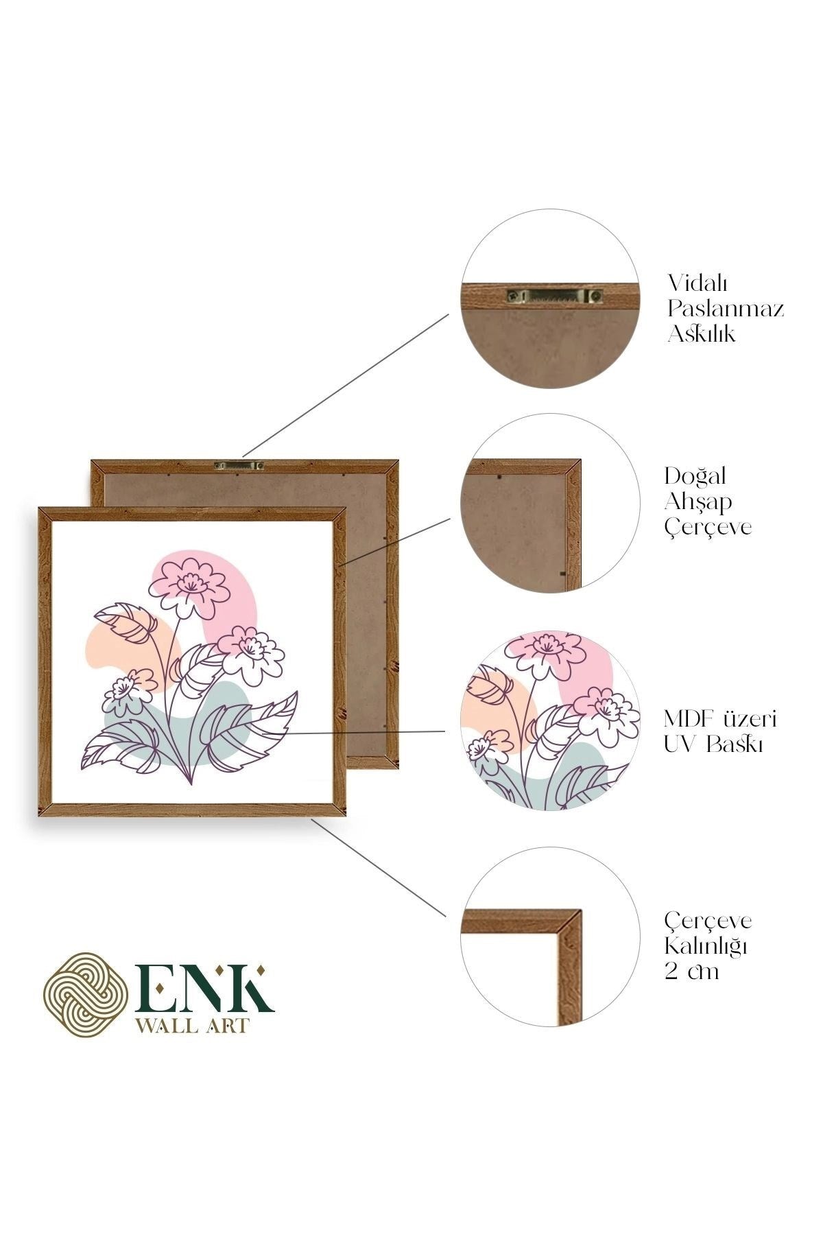 Çiçek Ahşap Çerçeveli Tablo 23 x 23