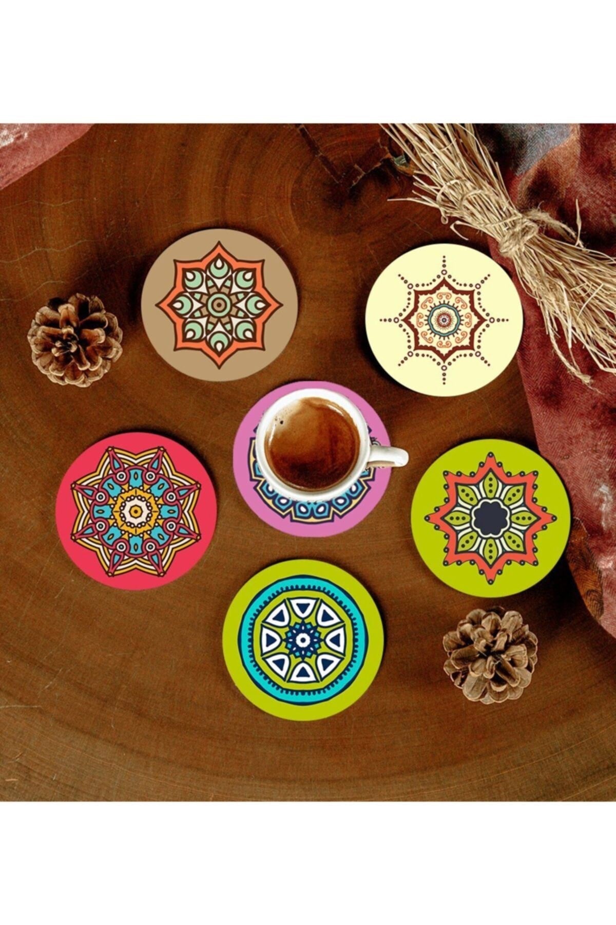 6 Adet Desenli Mdf Bardak Altlığı