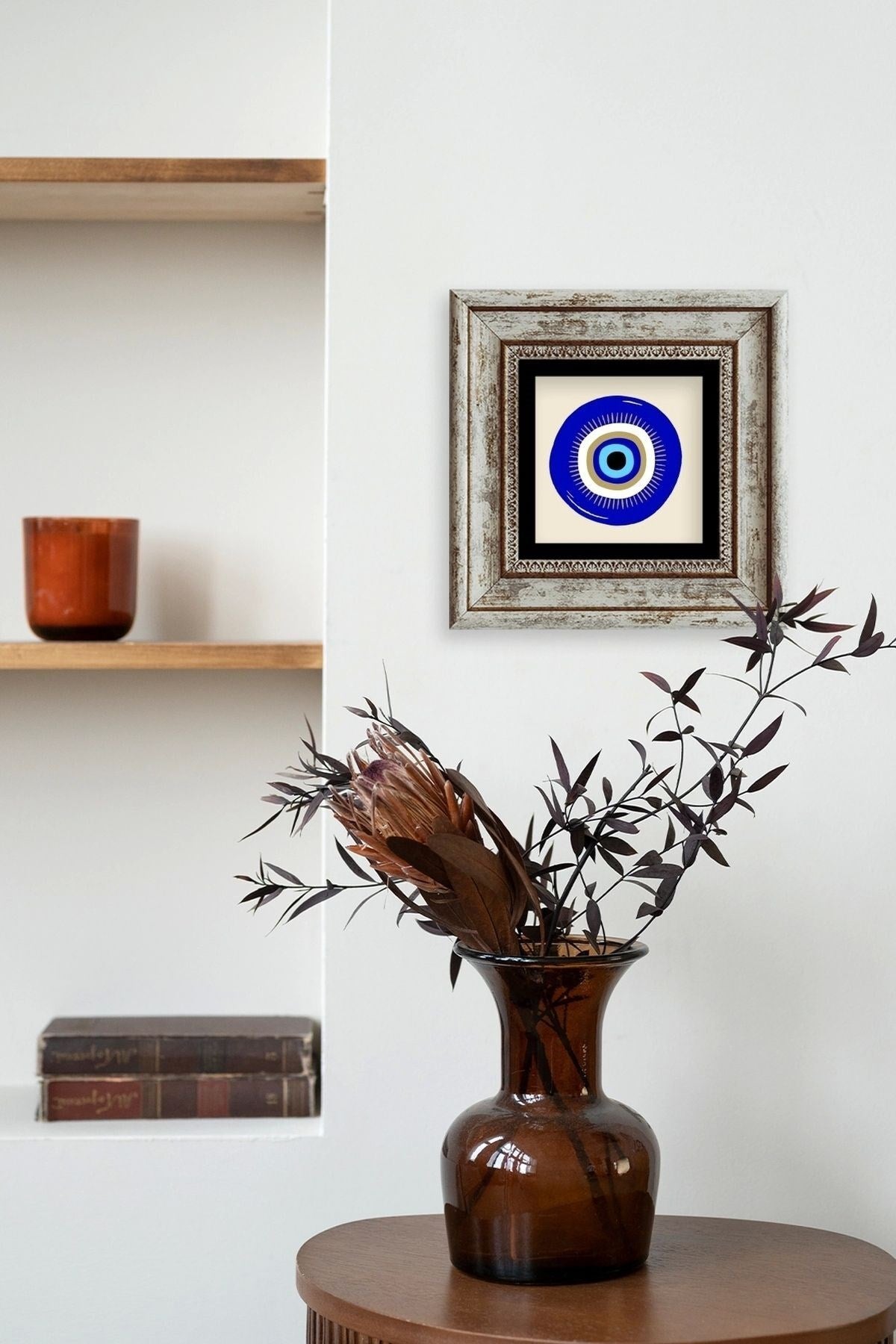 Nazar Boncuğu Çerçeveli Taş Tablo 20 cm