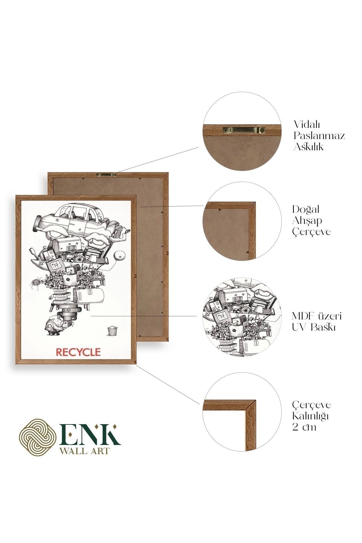 Recycle Ahşap Çerçeveli Tablo 17 x 23