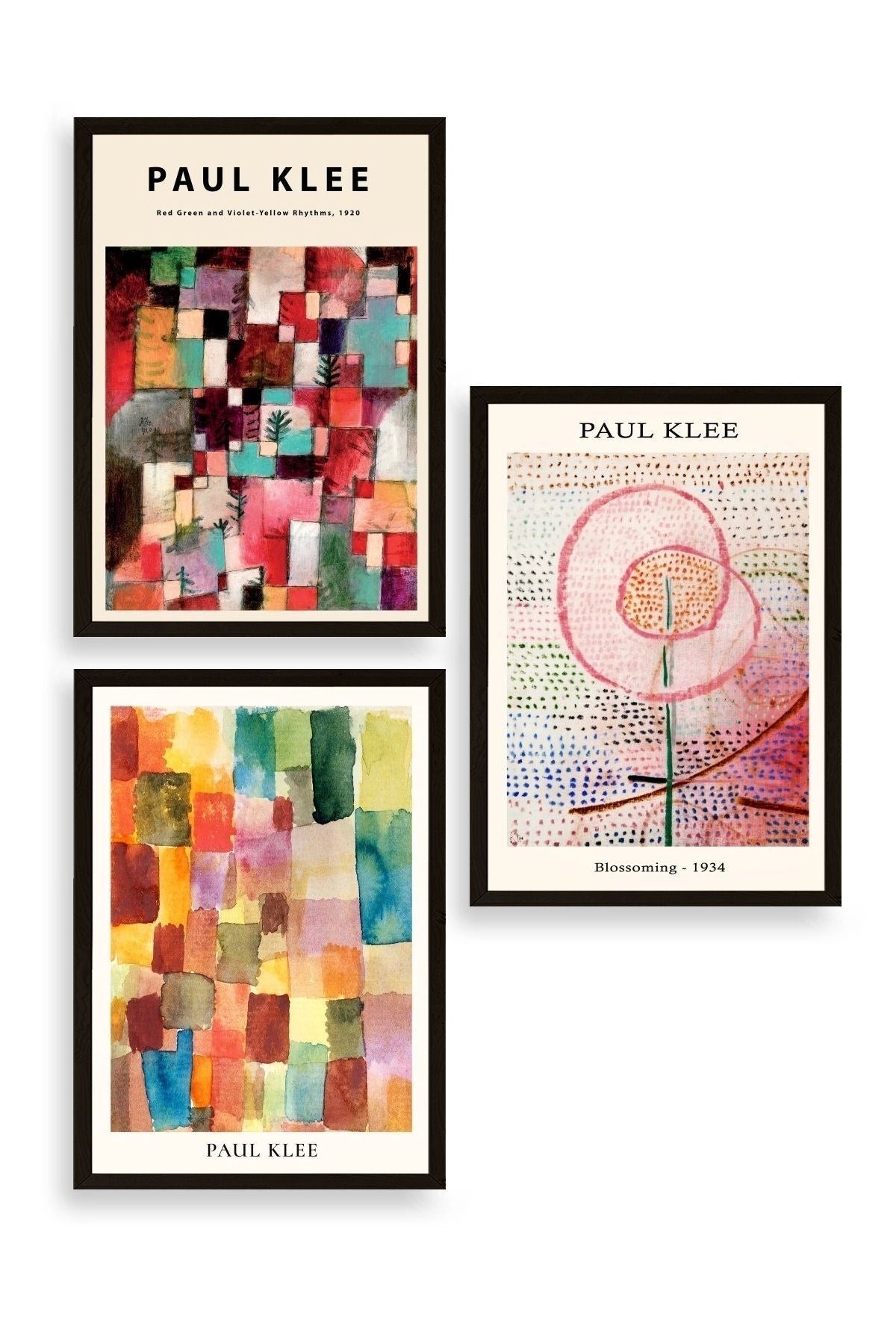Paul Klee Üçlü Ahşap Çerçeveli Tablo 30 x 40
