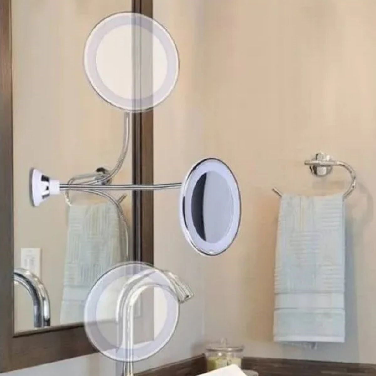 BUFFER® 360° Döner Esnek Makyaj Aynası – 10X Büyüteçli, Güçlü Vantuzlu Detay Görüntüleme Çok Açılı Makyaj & Cilt Bakım Aynası