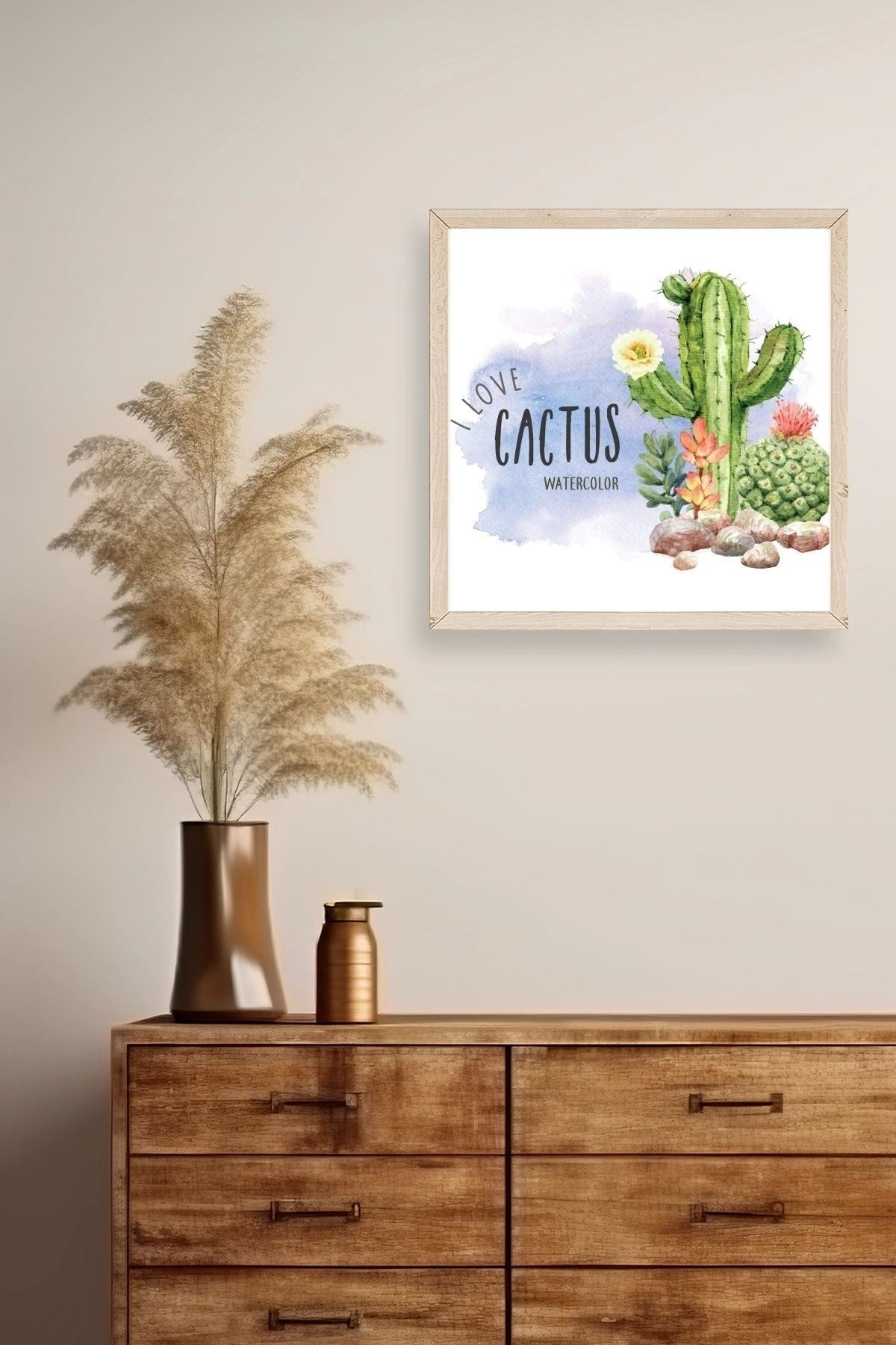 Kaktüs Ahşap Çerçeveli Tablo 50 x 50