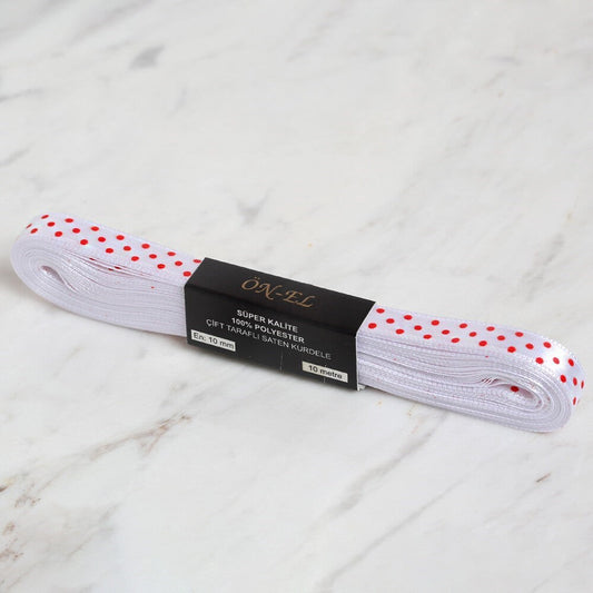 Loren Crafts 1cm 10 mt Beyaz Saten Puantiyeli Kurd