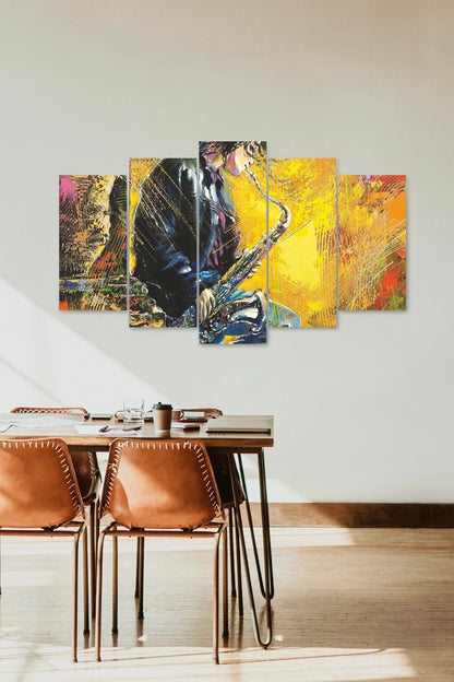 Erkek Müzik Saksafon 5 Parçalı Mdf Tablo