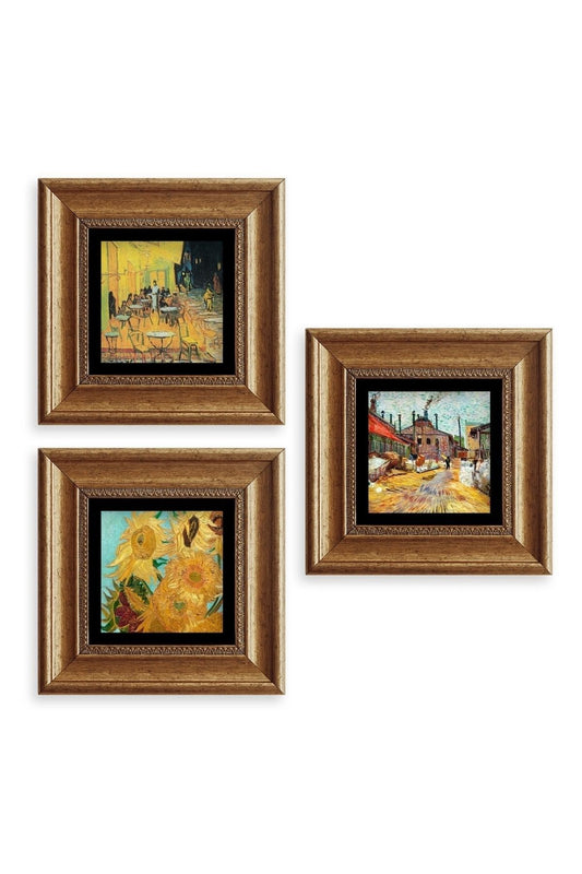 Van Gogh 3 lü Set Çerçeveli Taş Tablo 20 cm