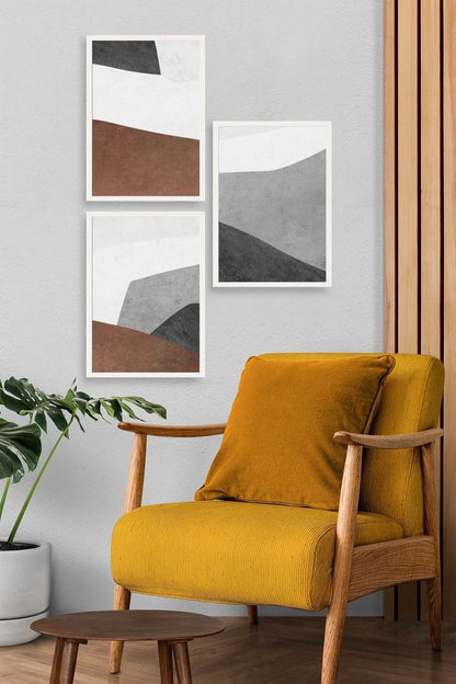 Soyut Üçlü Ahşap Çerçeveli Tablo 23 x 30