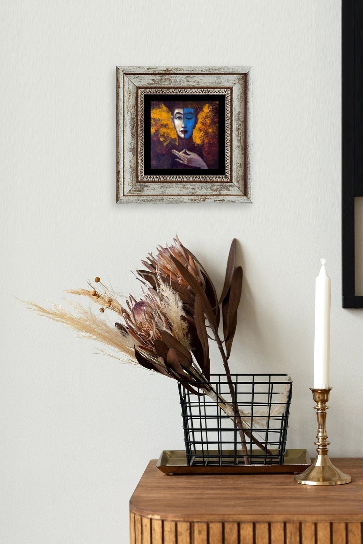 İki Ruh Hali Kadın Çerçeveli Taş Tablo 20 cm