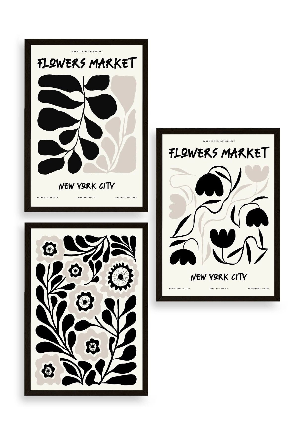 Flower Market Üçlü Ahşap Çerçeveli Tablo 23 x 30