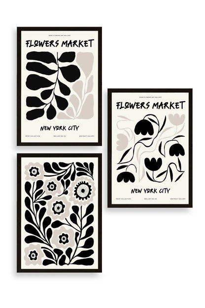 Flower Market Üçlü Ahşap Çerçeveli Tablo 23 x 30