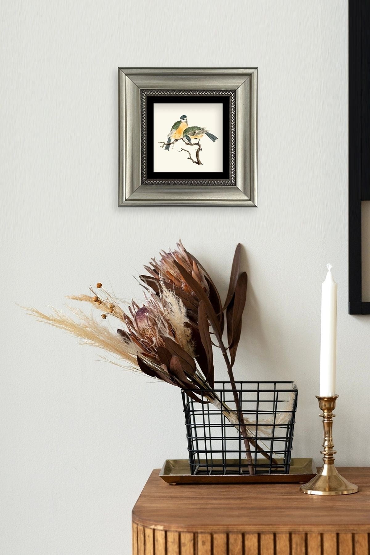 Dalda İki Kuş Çerçeveli Taş Tablo 20 cm